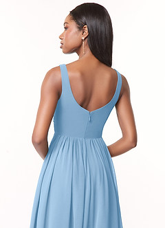 Azazie Keyla Bridesmaid Dresses Powder Blue A-Line V-Neck Pleated Chiffon Dress image4