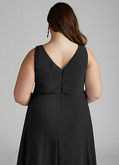 Azazie Flora Brautjungfernkleider A-Linie Plissee Chiffon Kleid Schwarz image14