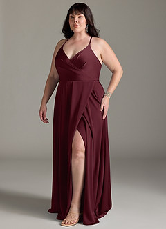 Azazie Davis Bridesmaid Dresses Cabernet A-Line Pleated Stretch Satin Dress image10