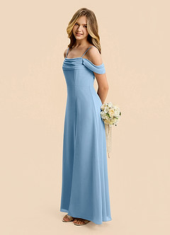 Azazie Lilly Junior Steel Blue A-Line Pleated Chiffon Dress image3