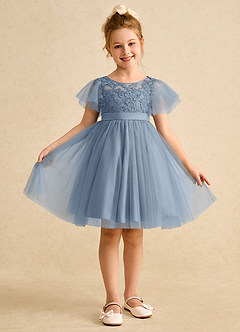 Azazie Queenie Flower Girl Dresses Dusty Blue A-Line Lace Dress image1