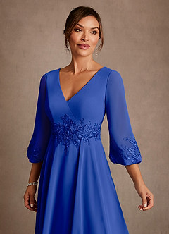 Azazie Yorba Mother of the Bride Dresses Royal Blue A-Line Lace Chiffon Dress image5
