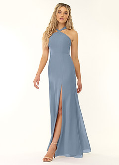 Azazie Rue Brautjungfernkleider A-Linie Halter Chiffon Kleid Staubblau image4