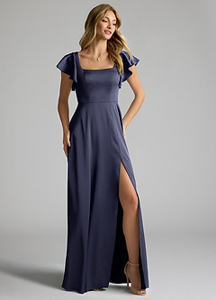 Azazie Bondi Bridesmaid Dresses Stormy A-Line Bow Stretch Satin Dress image2