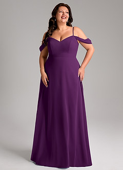 Azazie Marley Vestidos de madrinha de casamento Vestido Uva de Chiffon de Linha A com Fora do ombro image13