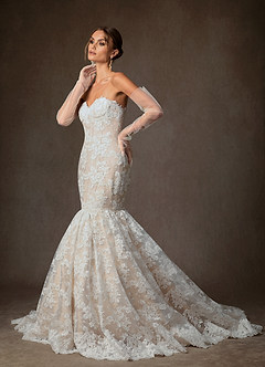 Azazie Janice Wedding Dresses Diamond White Champagne Mermaid Strapless Lace Dress image6