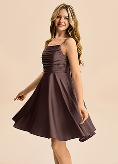 Azazie Miko Junior Abito A-Line in Raso Elasticizzato Plissettato Ganache image7