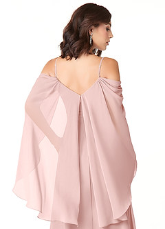 Azazie Cienna Bridesmaid Dresses Powder Pink A-Line Long Sleeve Chiffon Dress image3