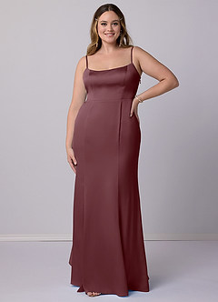 Barbie ♥ Azazie Brautjungfernkleider Meerjungfrau-Linie Schleifen Stretch-Satin Kleid Sangria image9