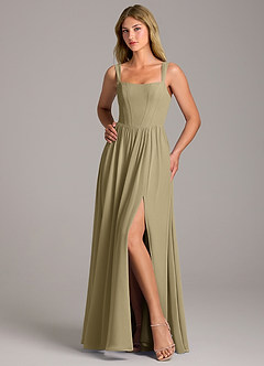 Azazie Rosaline Bridesmaid Dresses Moss Green A-Line Side Slit Chiffon Dress image5