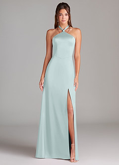 Azazie Elliana Bridesmaid Dresses Mist A-Line Side Slit Stretch Satin Dress image5