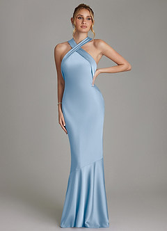 Azazie Reign Bridesmaid Dresses Powder Blue Mermaid Pleated Stretch Satin Dress image4