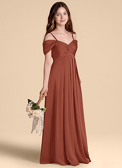 Azazie Kaitlynn Junior Abito A-Line in Raso Elasticizzato a Spalla Scoperta Auburn image5