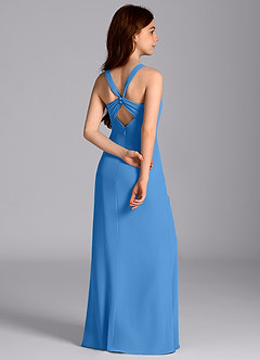 Azazie Mero Junior Vestido de Azul Grisaceo de Gasa de Corte Sirena con Plisado image7
