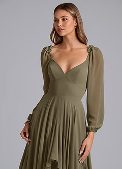 Azazie Karan Bridesmaid Dresses Willow Green A-Line Long Sleeve Chiffon Dress image6
