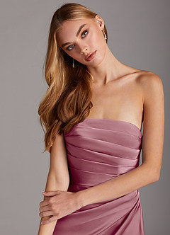 Azazie Lexie Final Sale Vintage Mauve Sheath Strapless Stretch Satin Convertible Dress image6