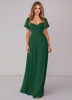 Azazie Fatima Bridesmaid Dresses Dark Green A-Line with Pockets Chiffon Dress image3