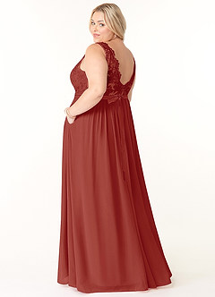 Azazie Elly Brautjungfernkleider A-Linie Rundhalsausschnitt mit Spitze Chiffon Kleid Terrakotta image9
