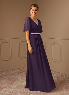 Azazie Tricia Mother of the Bride Dresses Plum A-Line V-Neck Pleated Chiffon Dress image4