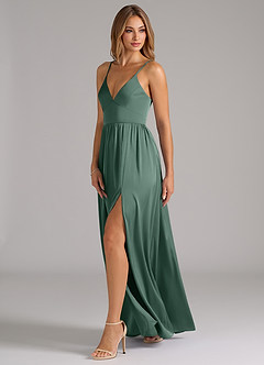 Azazie Aaida Brautjungfernkleider A-Linie Korsett Stretch-Satin Kleid Eukalyptus image3