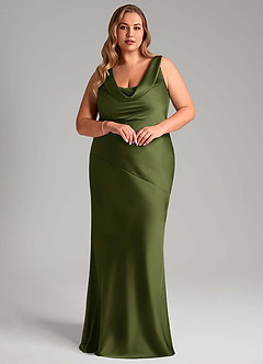 Azazie Rylina Bridesmaid Dresses Olive Mermaid Stretch Satin Dress image9