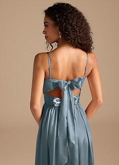 Azazie Zeya Bridesmaid Dresses Twilight A-Line Pleated Metallic Satin Dress image4
