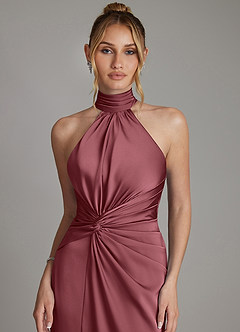 Azazie Gracelynn Bridesmaid Dresses Desert Rose Sheath Pleated Stretch Satin Dress image3