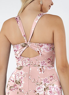 Azazie Mero Bridesmaid Dresses Rosy Floral Bloom Mermaid Pleated Stretch Satin Dress image2