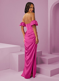 Barbie ♥ Azazie Bridesmaid Dresses Fuchsia Sheath Off the Shoulder Stretch Satin Convertible Dress image2