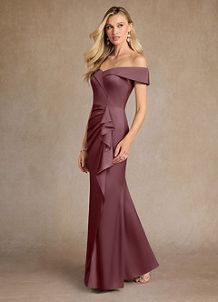 Azazie Laredo Mother of the Bride Dresses Sangria Mermaid Off the Shoulder Stretch Satin Dress image5