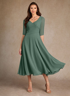 Azazie Durant vestidos de madre de la novia Vestido de Musgo Marino de Gasa de Corte En A con Plisado image2