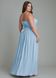 Azazie Stephanie Robes de demoiselle d'honneur Robe Trapèze en Satin extensible Plissé Poudre Bleue image8