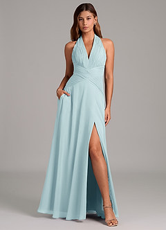 Azazie Elizabeth Brudtärnklänningar Klänning av A-Linje i Chiffong Plisserad Havsglas image1