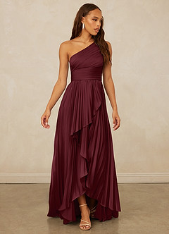 Christian Siriano Bridal for Azazie 1008 Bridesmaid Dresses Cabernet A-Line One Shoulder Stretch Satin Dress image3
