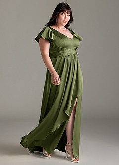 Azazie Omari Bridesmaid Dresses Olive A-Line Stretch Satin Dress image10