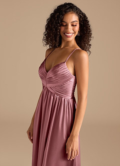 Azazie Alia Bridesmaid Dresses Vintage Mauve A-Line Pleated Metallic Satin Dress image3