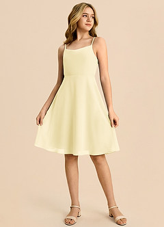 Azazie Shale Junior A라인 절하다 쉬폰 미니 주니어 신부 들러리 드레스 image4