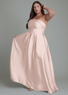 Azazie Lucienne Bridesmaid Dresses Blushing Pink A-Line Strapless Stretch Satin Convertible Dress image8