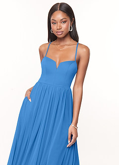 Azazie Marsol Abiti da Damigella Abito A-Line in Maglia Corsetto Blue Jay image5