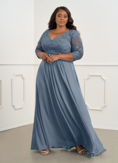 Azazie Hayek Mère de la mariée Robes Robe Trapèze en Mousseline de soie Col V en dentelle Violet Crépusculaire image6