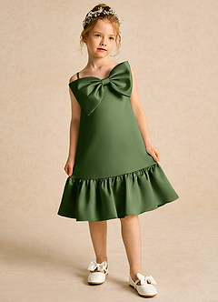 Azazie Kiwi Robe Demoiselle D'honneur Fillette Robe Trapèze en Mat Satiné Bretelle Spaghetti Olive image4