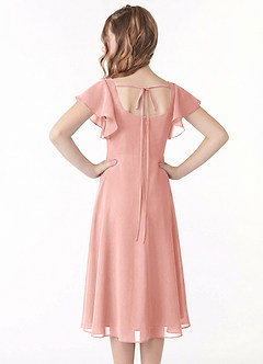 Azazie Bondi Junior Jurk van Chiffon met A-Lijn Ruches Rozet image3