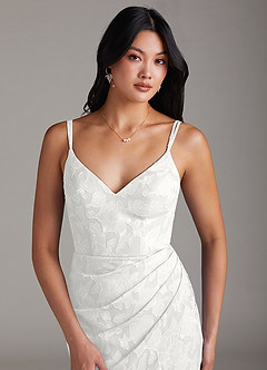 Azazie Leo Bridesmaid Dresses White Sheath Pleated Floral Burnout Dress image5