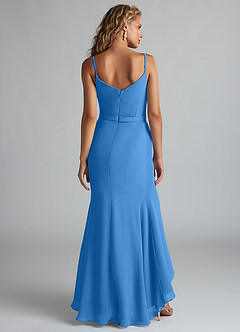 Azazie Summer Bridesmaid Dresses Blue Jay Mermaid Scoop Cowl Chiffon Dress image2