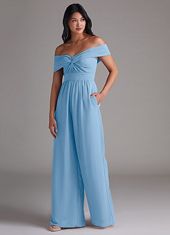 Azazie Lamara Robes à essayer chez vous Combinaison Convertible en Mousseline de soie Épaule décolletée Bleu Poussiéreux image4