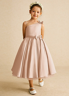 Azazie Lollipop Flower Girl Dresses English Rose A-Line One Shoulder Matte Satin Dress image2