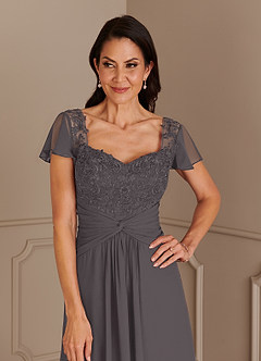 Azazie Gwenyth Mother of the Bride Dresses Steel Grey A-Line Lace Chiffon Dress image6