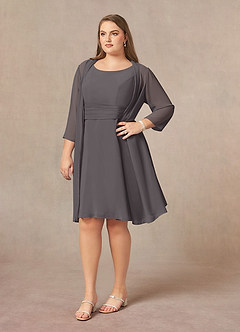 Azazie Shirley Mother of the Bride Dresses Steel Grey A-Line Scoop Pleated Chiffon Dress image10