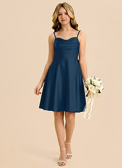 Azazie Bear Junior Linia A Dekolt w kształcie serca Satyna elastyczna Mini Młodsza druhna Sukienka image1