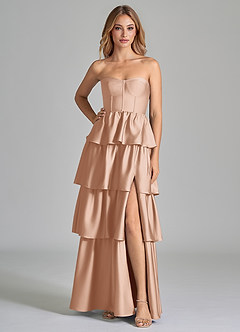 Azazie Faye Robes de demoiselle d'honneur Robe Trapèze en Satin extensible Rayé Rose Perle image3
